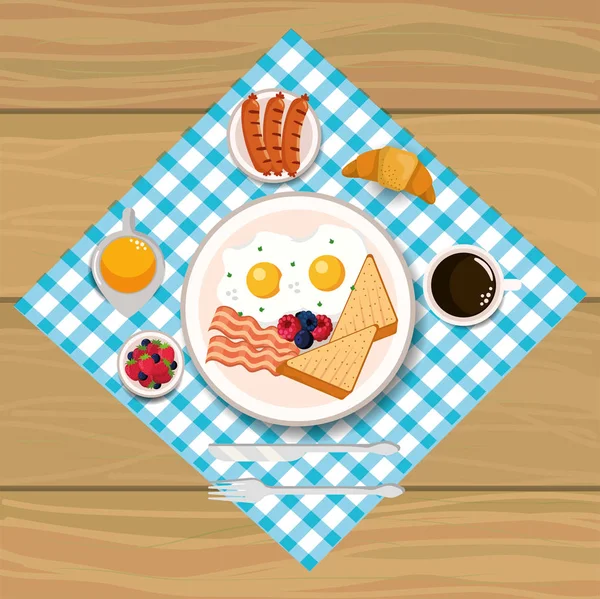 煎蛋与巴子和切片面包 — 图库矢量图片