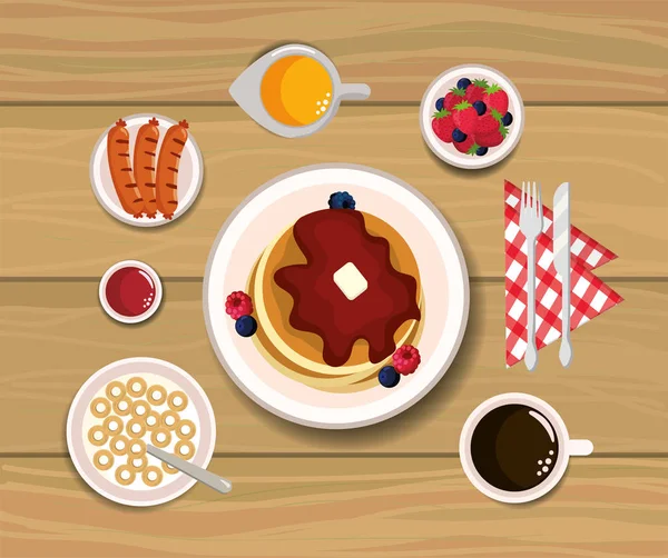 Leckere Pfannkuchen mit Brombeeren und Erdbeersoße — Stockvektor