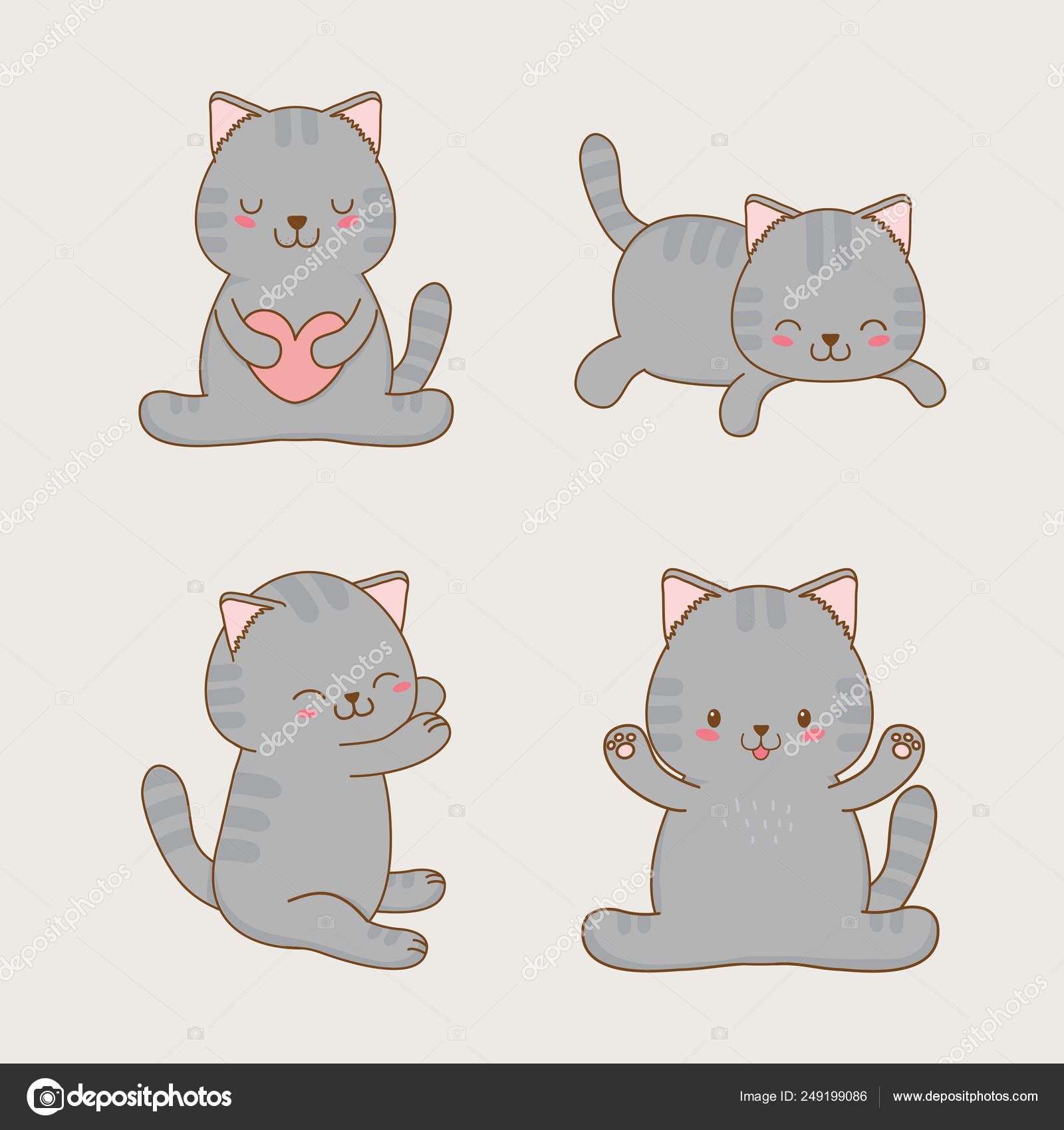 Gatos Desenhos Animados Design, Kawaii Expressão Personagem Bonito