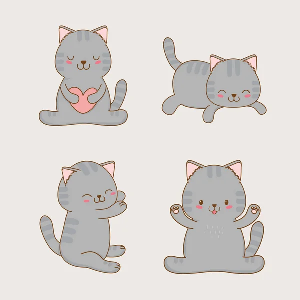 Lindo poco gatos kawaii caracteres — Archivo Imágenes Vectoriales