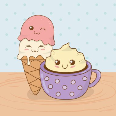 lezzetli çikolata Kupası ve tatlı gıda kawaii karakterler