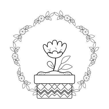 güzel gül çiçek ve seramik kap içinde yapraklar