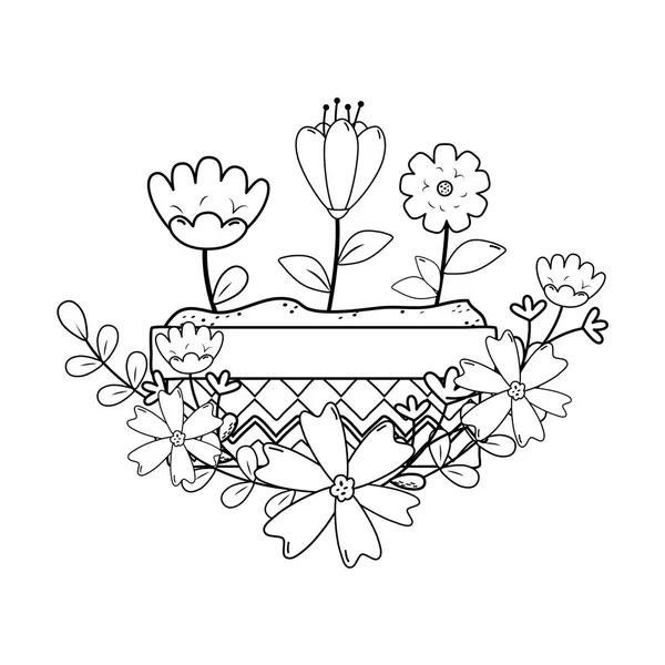 Милые цветы и листья в саду горшок — стоковый вектор