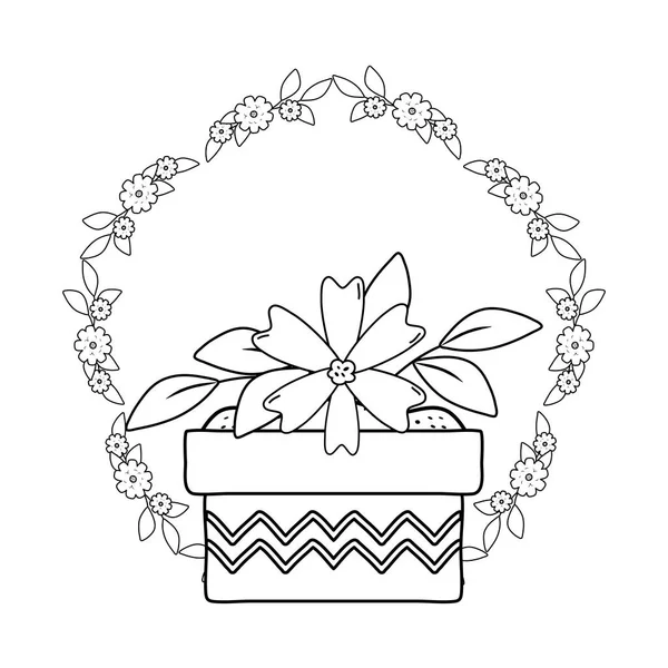 Красивые цветы и листья в керамическом горшке и короне — стоковый вектор