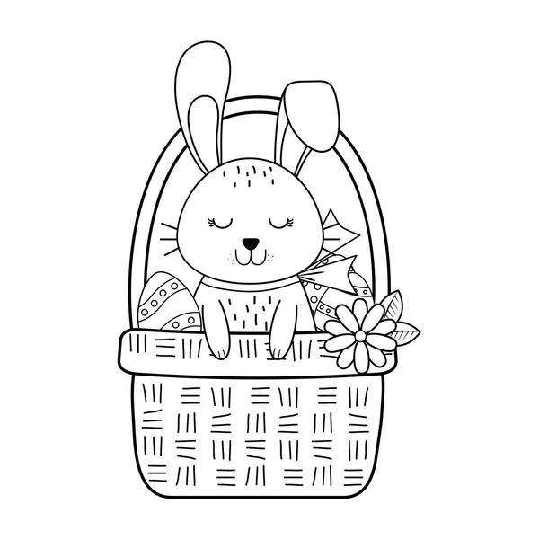 小兔子与鸡蛋画复活节在篮子里 — 图库矢量图片