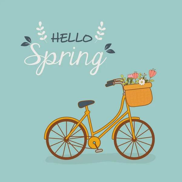 Bicicleta con cesta y flores en el paisaje — Vector de stock