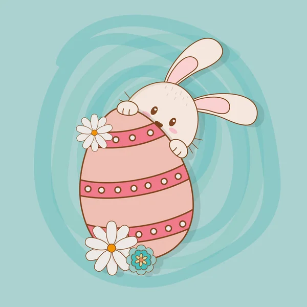 Маленький кролик з яйцем намальований великодній персонаж — стоковий вектор