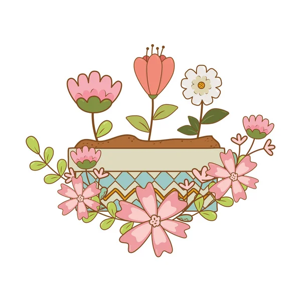 Şirin çiçekler ve yapraklar pot bahçede — Stok Vektör