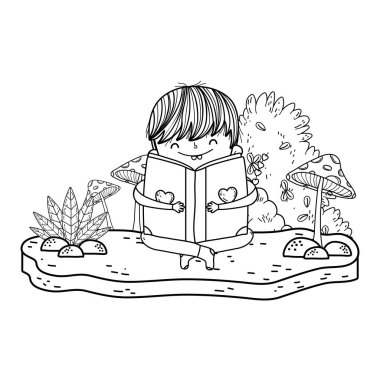 mutlu küçük çocuk okuma kitabı peyzaj