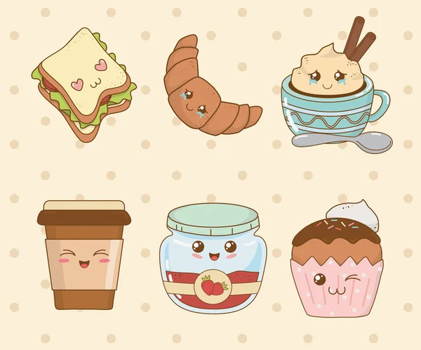 Jeu de caractères kawaii cuisine boulangerie — Image vectorielle