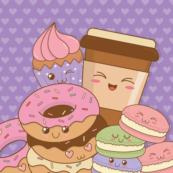 Jeu de caractères kawaii cuisine boulangerie — Image vectorielle