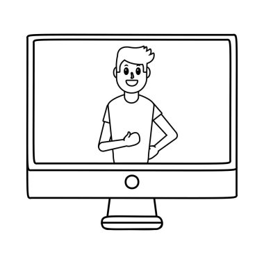 Teknoloji bilgisayar karikatür siyah beyaz