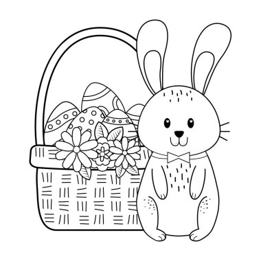 küçük tavşan yumurta Paskalya sepetinde boyalı.