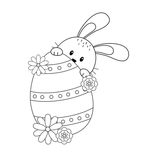 Pequeño conejo con carácter de Pascua pintado de huevo — Vector de stock