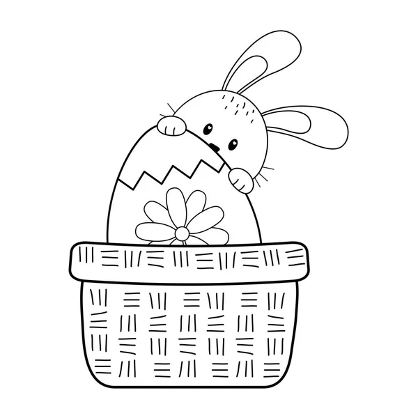 Μικρή κουνέλι με αυγό Πάσχα ζωγραφισμένα στο καλάθι — Διανυσματικό Αρχείο