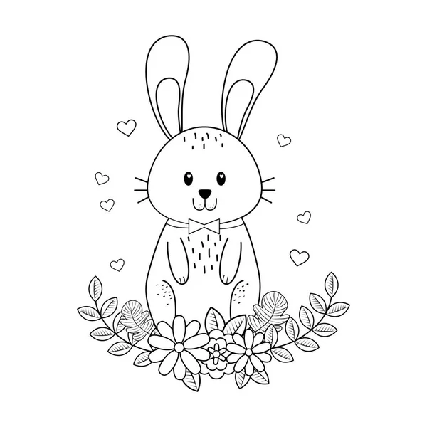 Kleines Kaninchen mit Blumen Ostercharakter — Stockvektor