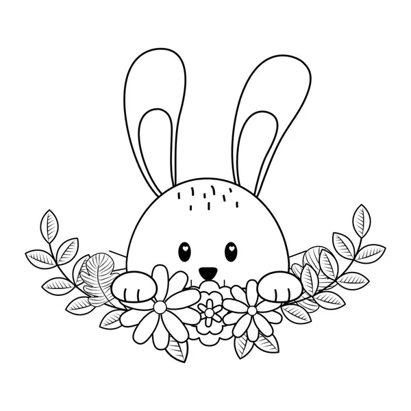 Little rabbit with flowers easter character — Stock Vector