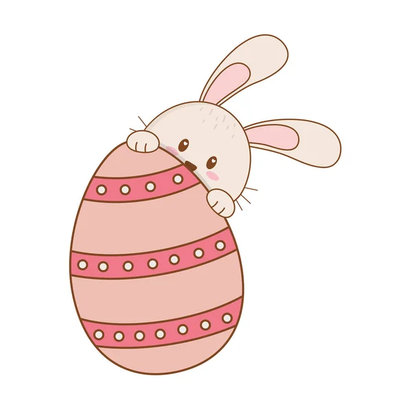 Pequeño conejo con carácter de Pascua pintado de huevo — Vector de stock