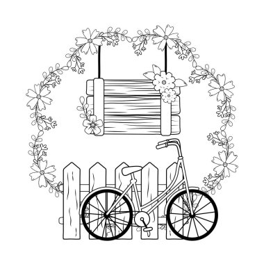 şirin Bisiklet çit ve çiçekler ile retro