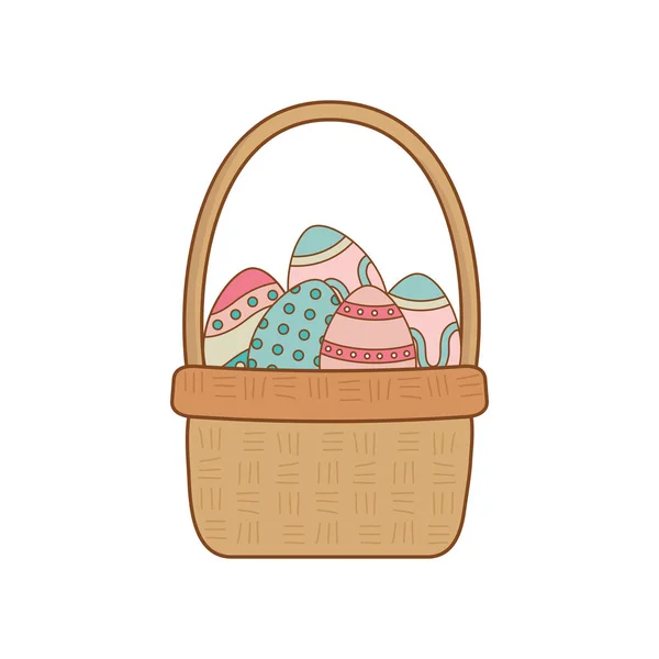 Huevos bellos pintados en cesta — Vector de stock