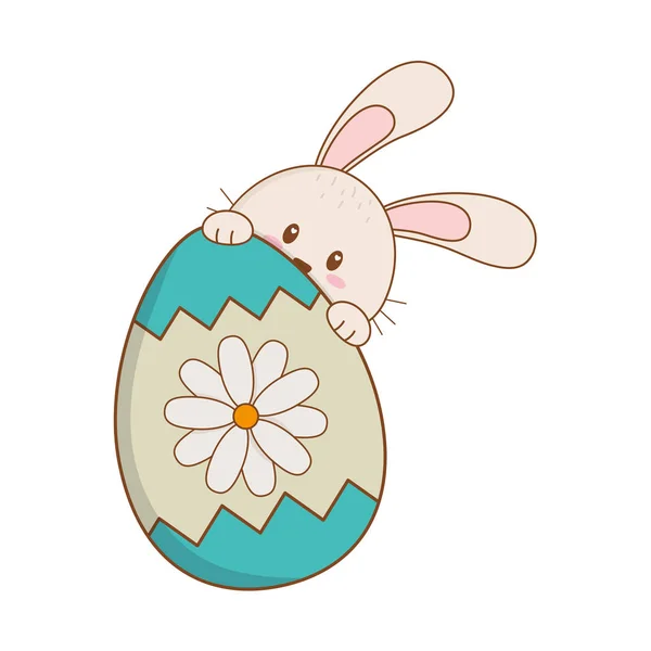 Pequeño conejo con carácter de Pascua pintado de huevo — Vector de stock