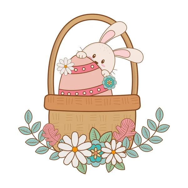 Маленький кролик з яйцем розмальований на Великдень в кошику — стоковий вектор