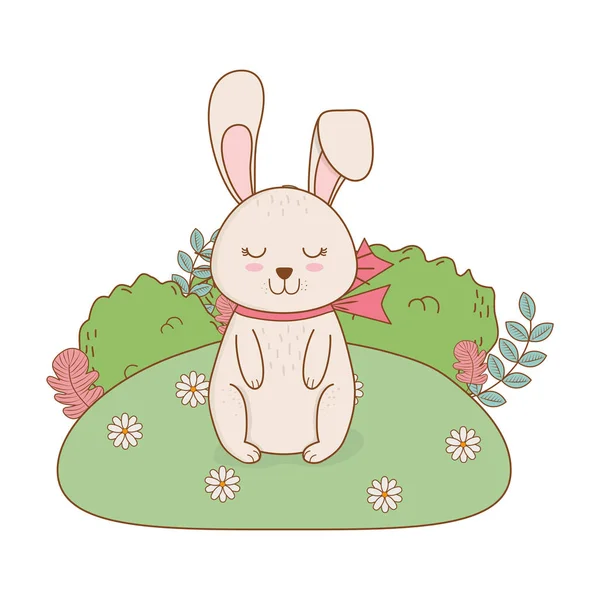 Pequeño conejo en el paisaje carácter de Pascua — Vector de stock