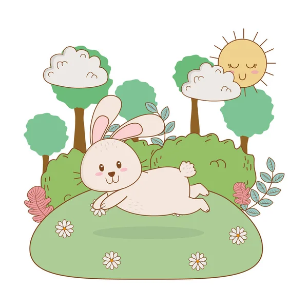 Маленький кролик в пейзаже пасхальный характер — стоковый вектор