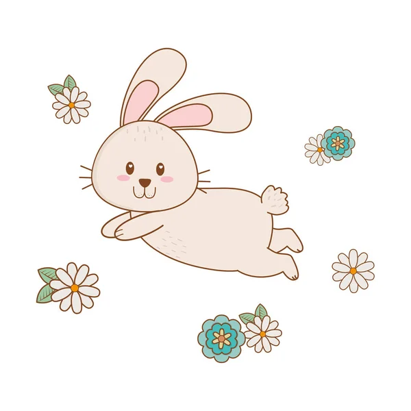 Pequeno coelho com flores personagem Páscoa — Vetor de Stock