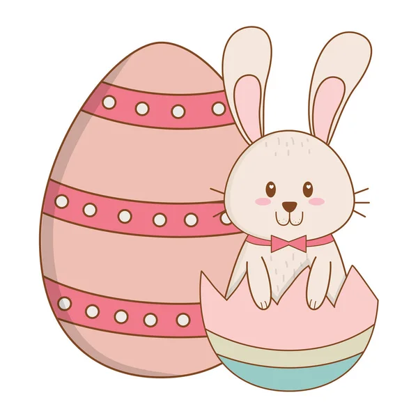 Petit lapin avec oeuf cassé peint caractère de Pâques — Image vectorielle