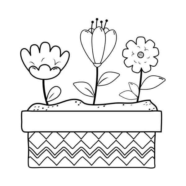 Fleurs et feuilles mignonnes dans le jardin en pot — Image vectorielle