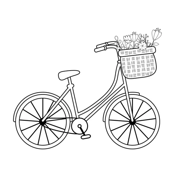Χαριτωμένο ποδηλάτων με καλάθι και floral διακόσμηση — Διανυσματικό Αρχείο