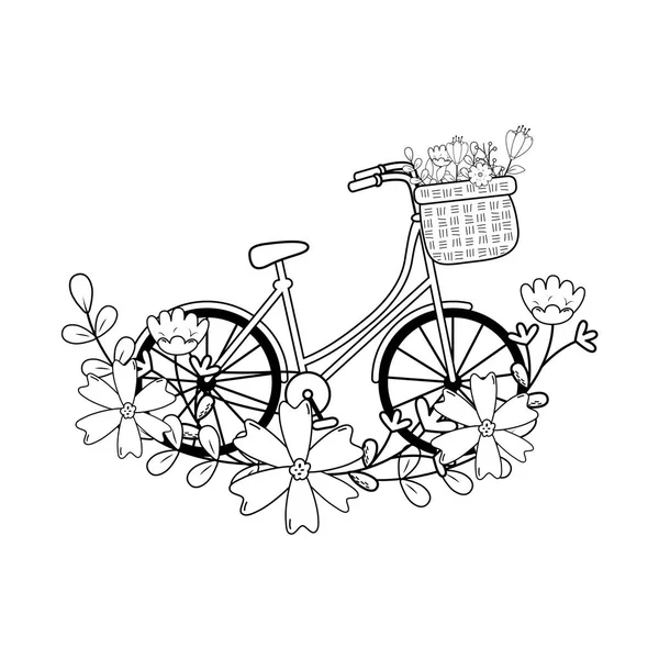 Niedliches Fahrrad mit Korb und Blumenschmuck — Stockvektor