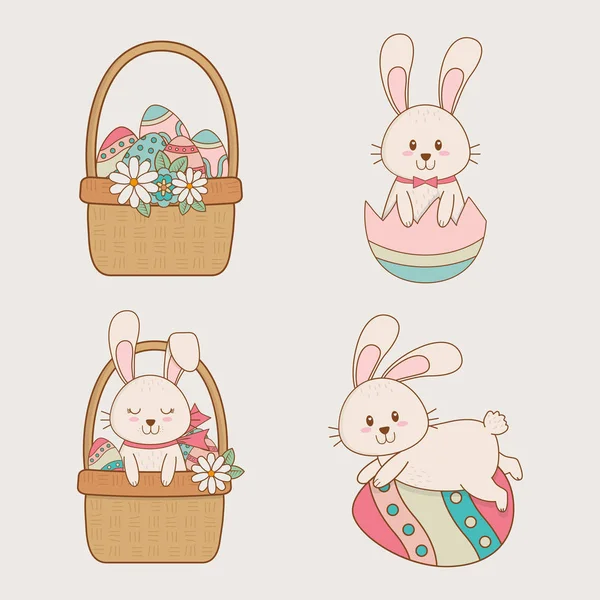 小兔子与篮子复活节字符 — 图库矢量图片