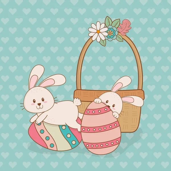 小兔子与鸡蛋画复活节字符 — 图库矢量图片