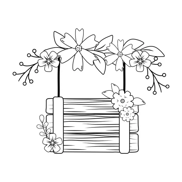 Söta blommor krans krona med trä etikett — Stock vektor