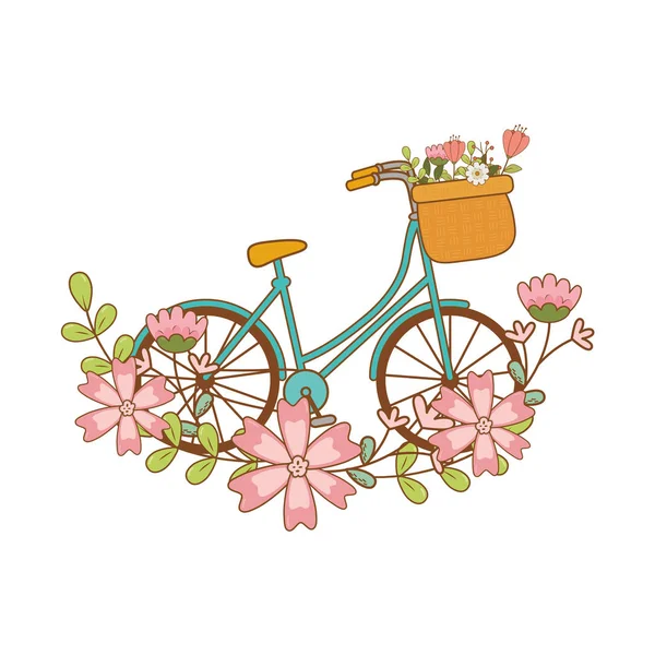 Söt cykel med korg och blomdekor — Stock vektor