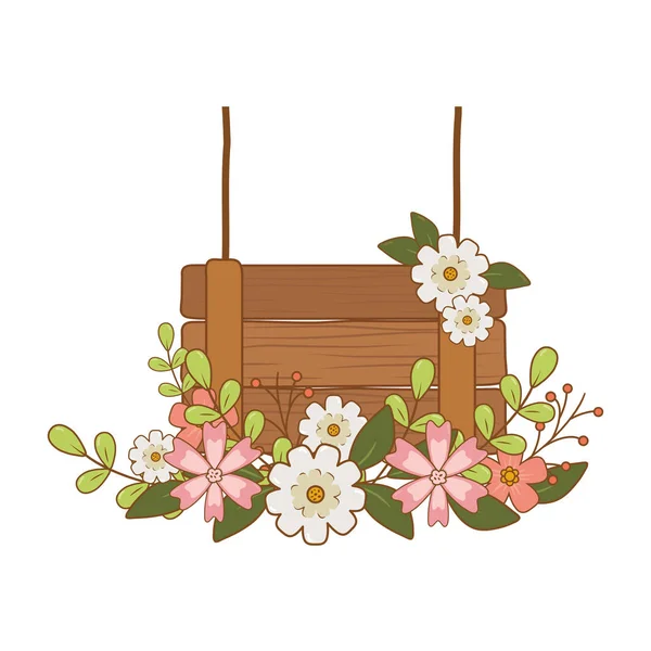 Śliczne kwiaty korony wieniec z etykietą drewniane — Wektor stockowy