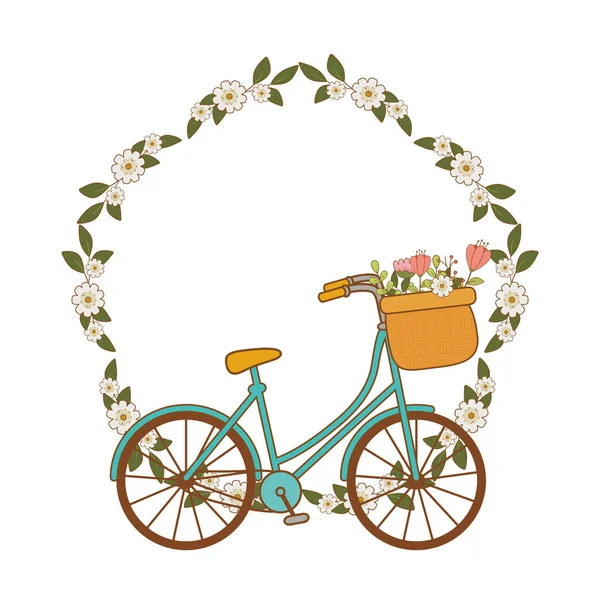 Niedliches Fahrrad mit Korb und Blumenschmuck — Stockvektor