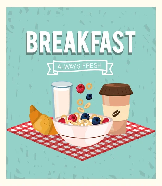 Kahvaltı ve çilek ve böğürtlen meyve ile tahıl — Stok Vektör