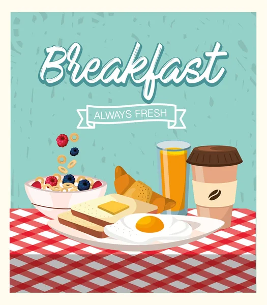 Huevos fritos con pan rebanado y café taza de plástico — Vector de stock