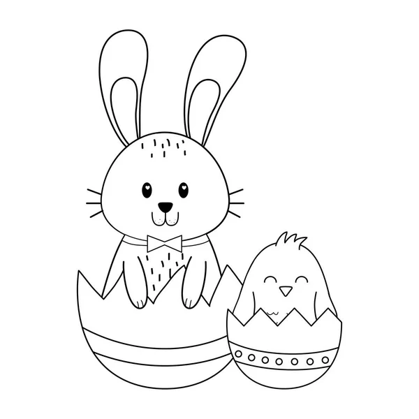 Μικρή κουνέλι και γκόμενα με αυγό βαμμένο Πάσχα χαρακτήρες — Διανυσματικό Αρχείο