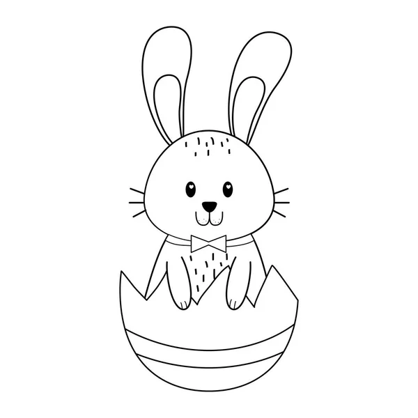 Μικρή κουνέλι με αυγό σπασμένο Χειροποίητη Πάσχα χαρακτήρα — Διανυσματικό Αρχείο