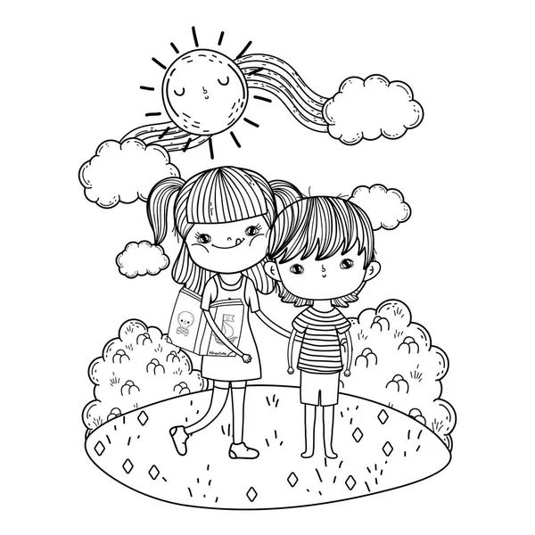 Kleines Kinderpaar in der Landschaft — Stockvektor