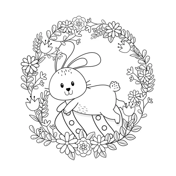 Little rabbit with wreath flowers easter character — Stock Vector