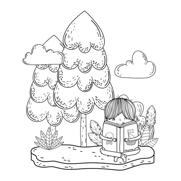 Szczęśliwy chłopiec czytanie książek w obozie — Wektor stockowy