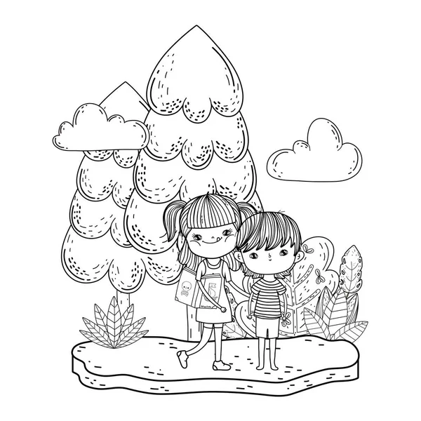 Kleines Kinderpaar in der Landschaft — Stockvektor