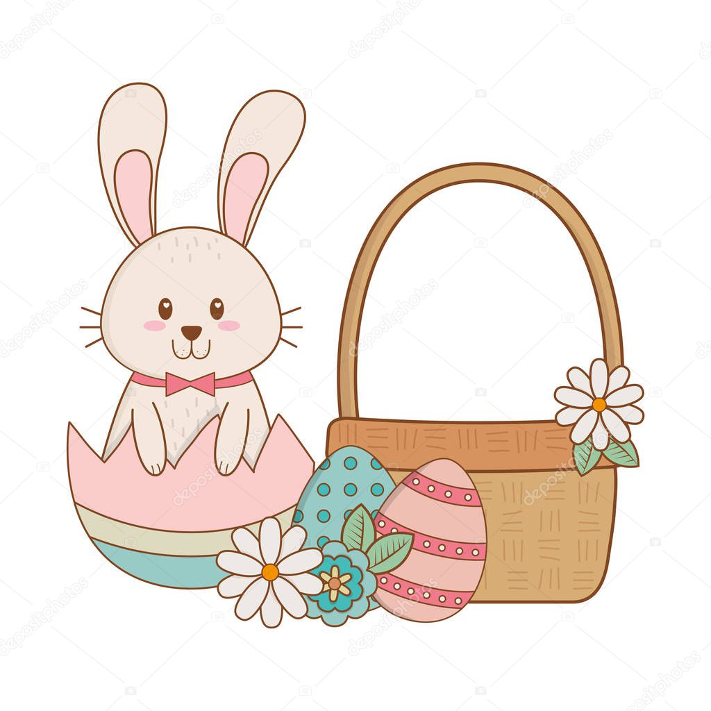 little rabbit with egg painted easter in basket