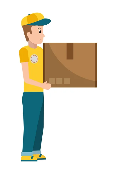 Delivery guy with box — Stock Vector