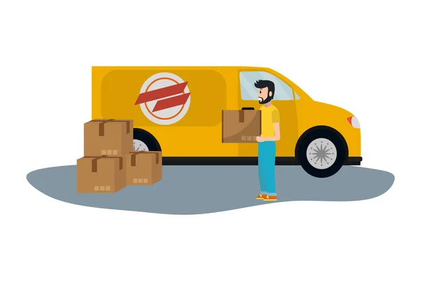 Delivery guy with boxes — Stock Vector